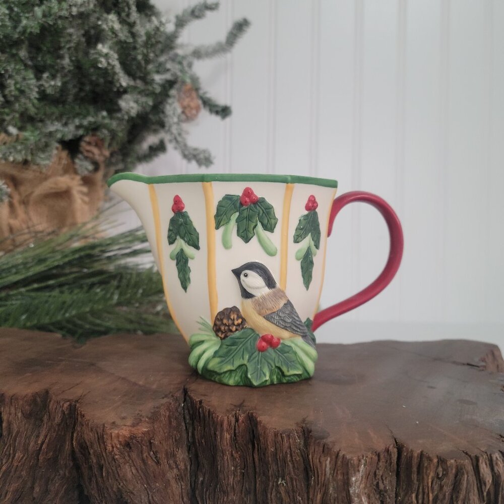 Vtg Lenox Christmas Winter Greetings Bird Sculpted Creamer by Catherine McClung